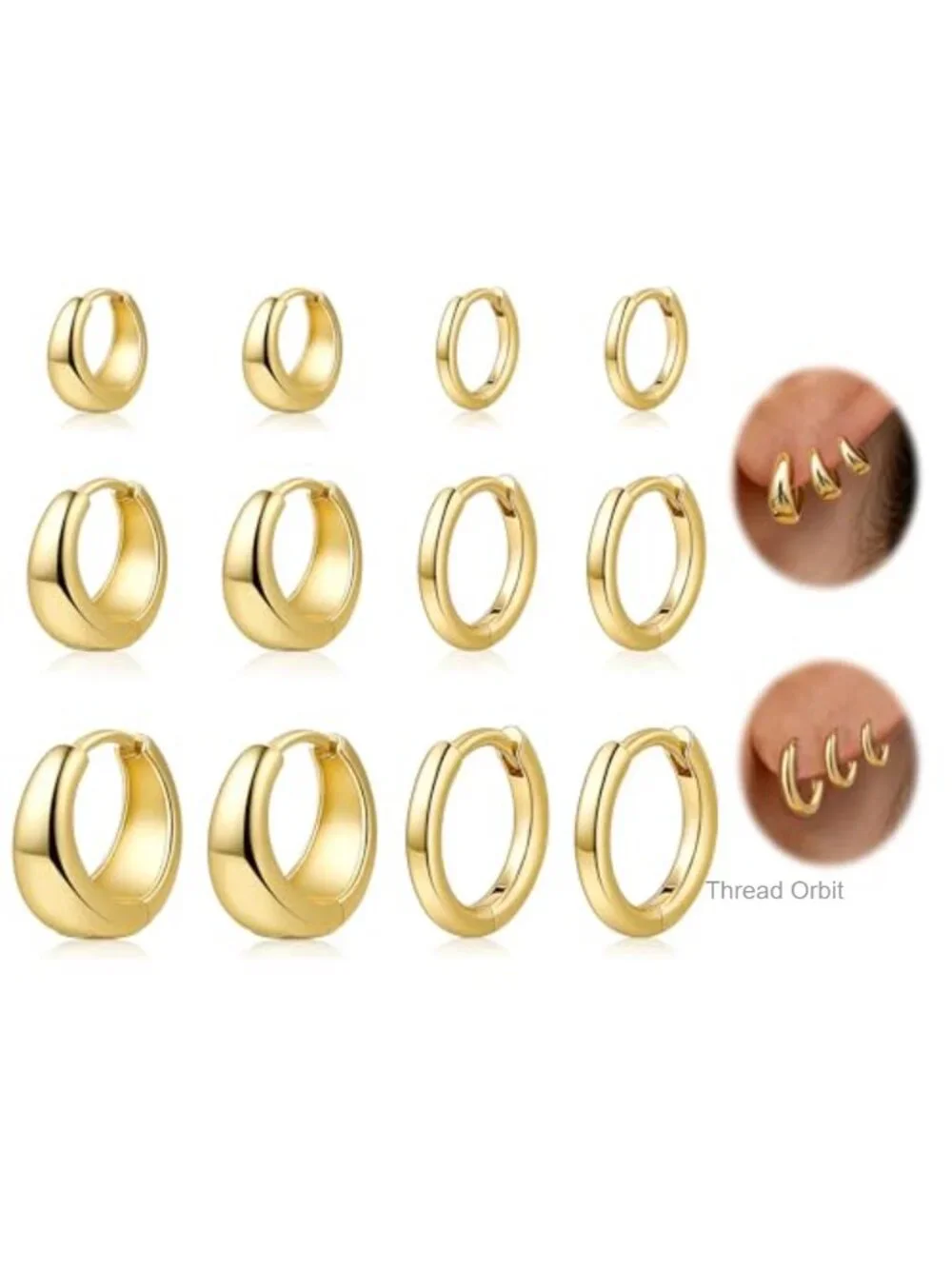 6 Pairs Gold Plated Huggie Hoop Earrings Set, Hypoallergenic Cartilage Hoops,